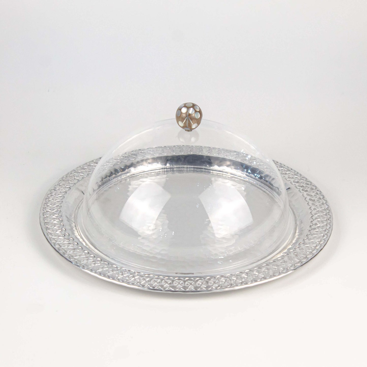 Round Silver Plate with Plexi Cover and Sadaf Handle - Pieces SA