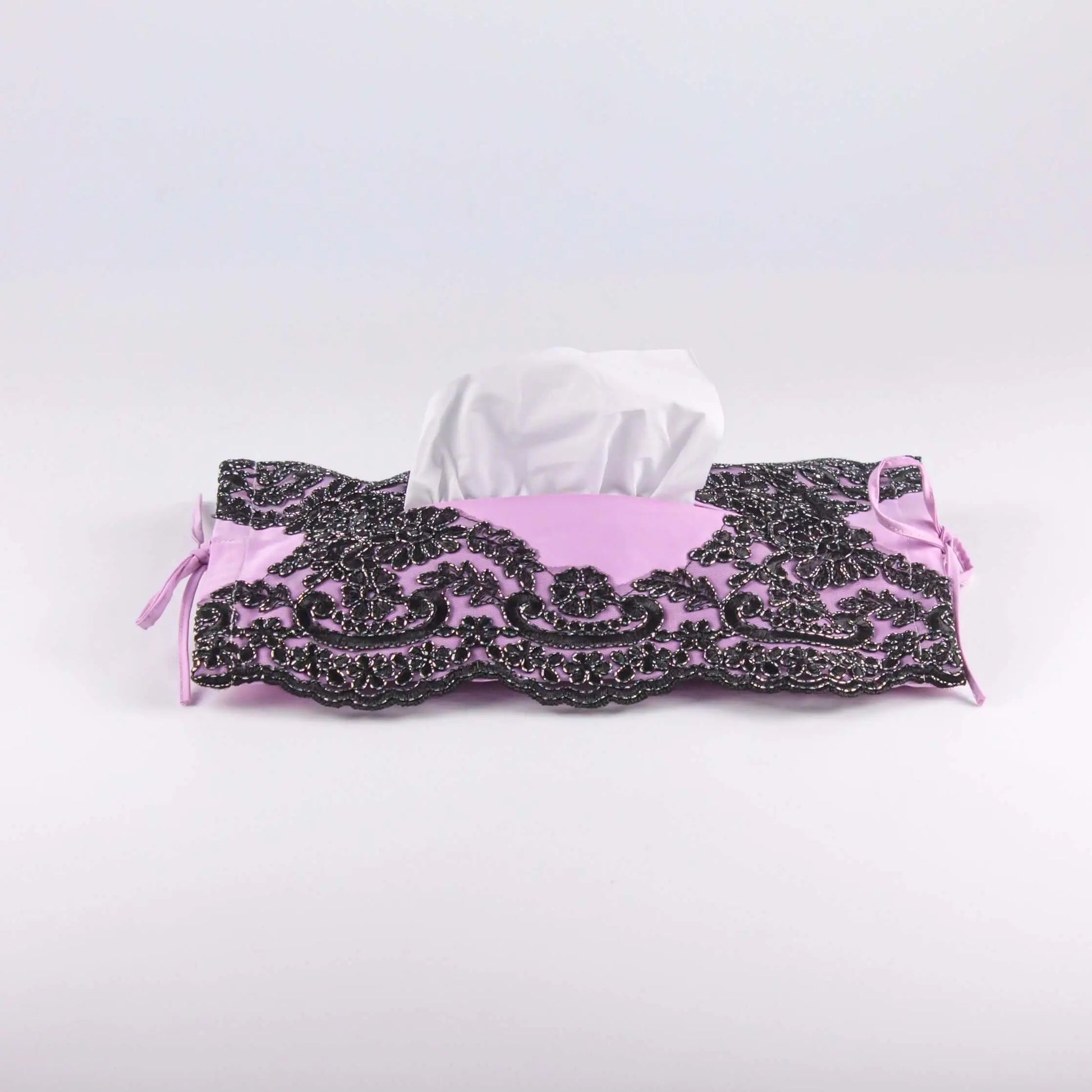 Soft Tissue Cover Purple with Black Lace Pieces Line