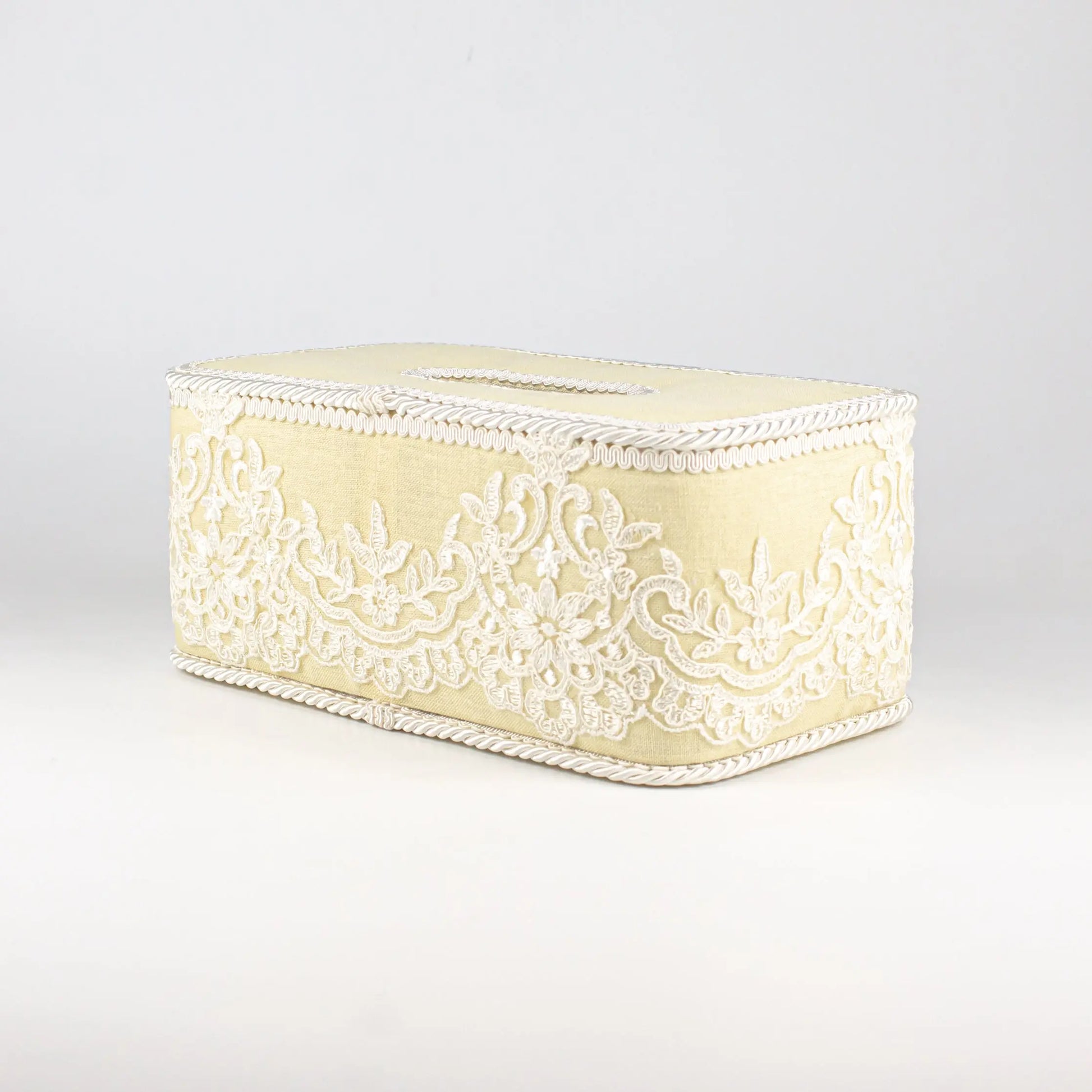 Tissue Box Long Yellow with Cream Lace - Pieces SA