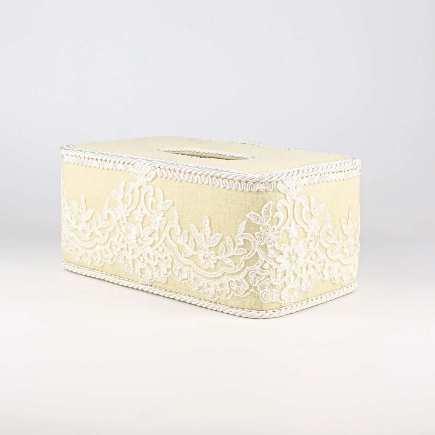 Tissue Box Long Yellow with Cream Lace - Pieces SA