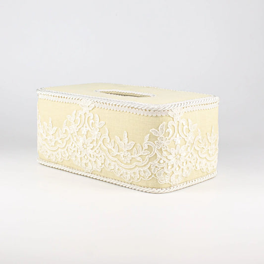 Tissue Box Long Yellow with Cream Lace - Pieces SA