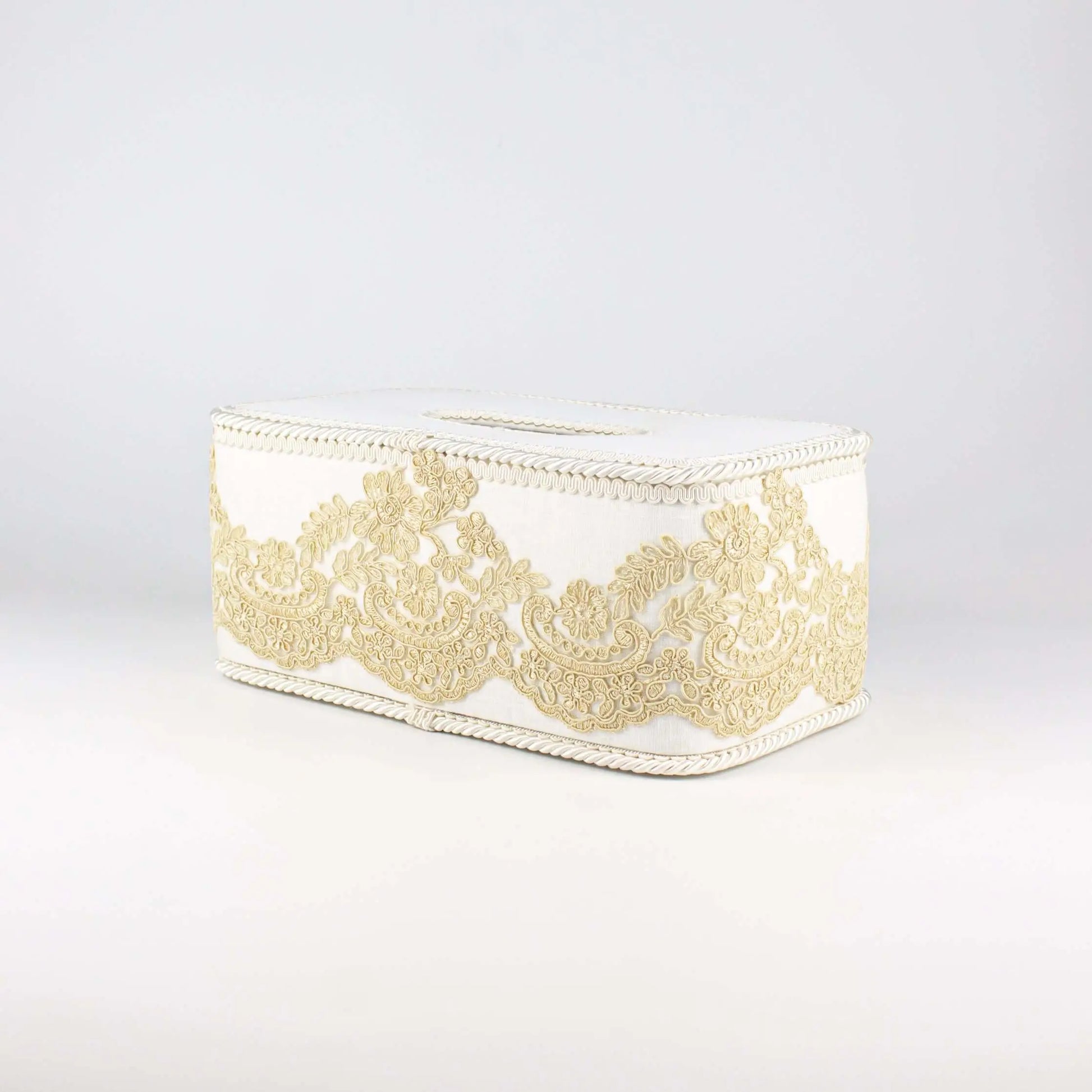 Tissue Box Long White with Gold Lace - Pieces SA