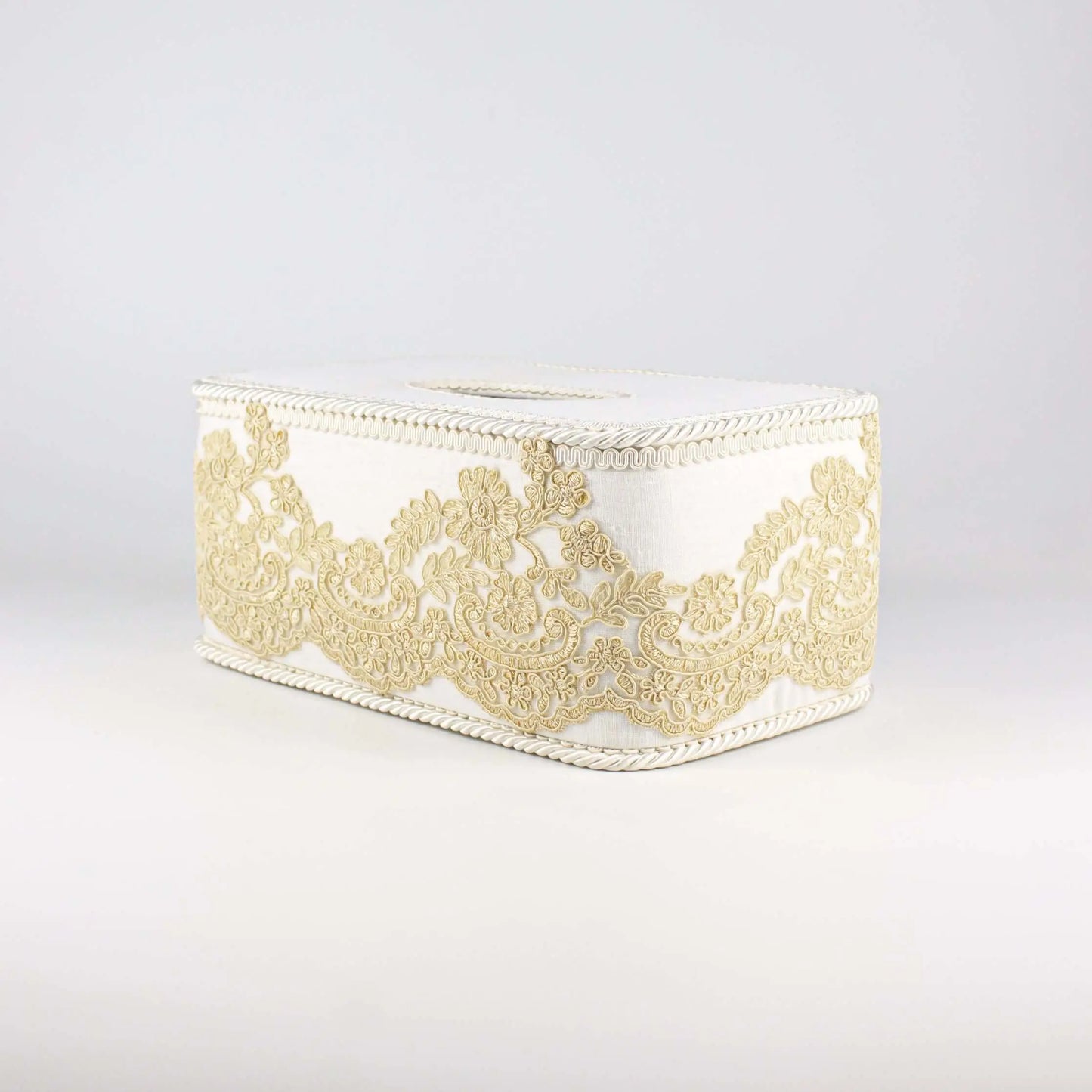 Tissue Box Long White with Gold Lace - Pieces SA