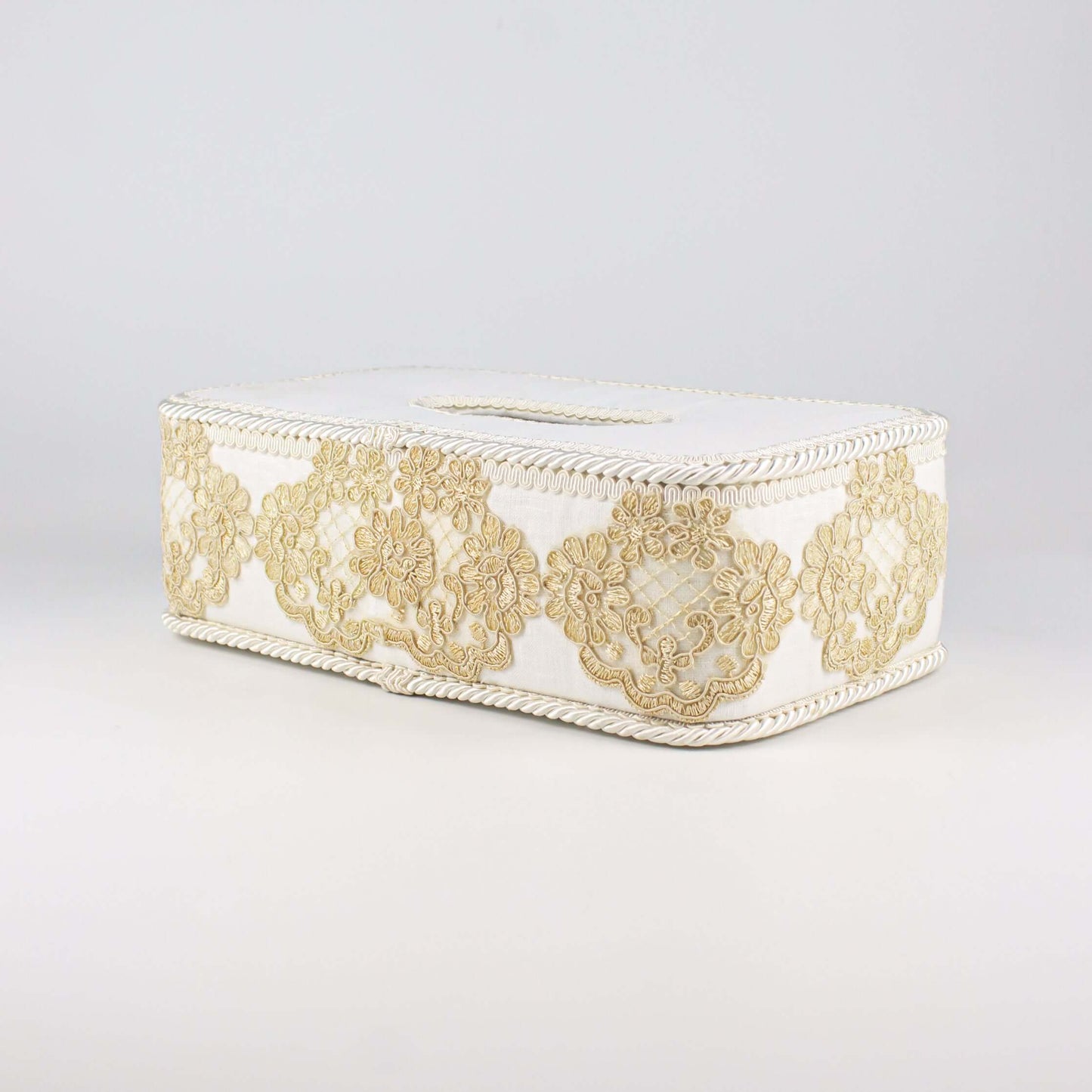 Tissue Box Long White with Light Brown Lace - Pieces SA