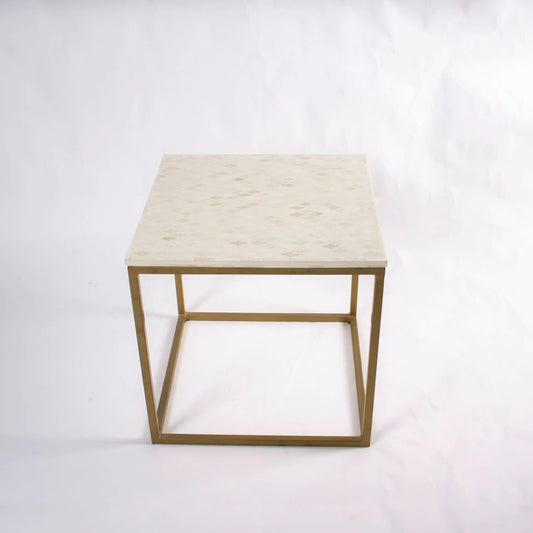 Inlay Moroccan Pattern Side Table Brass Finish Base Indian Furniture