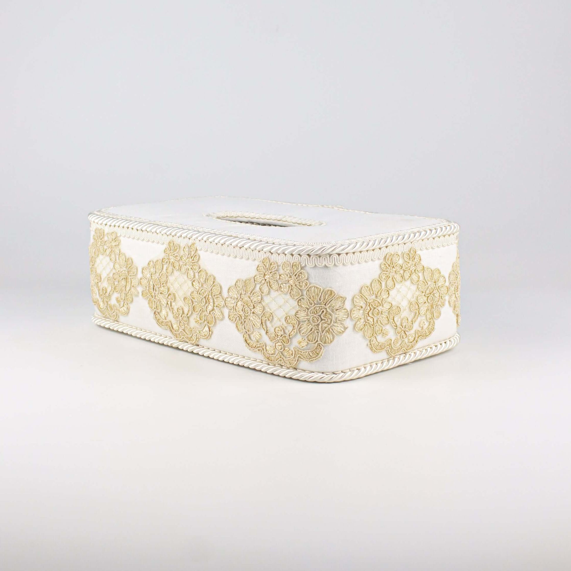 Tissue Box Long White with Light Brown Lace - Pieces SA