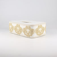 Load image into Gallery viewer, Tissue Box Long White with Light Brown Lace
