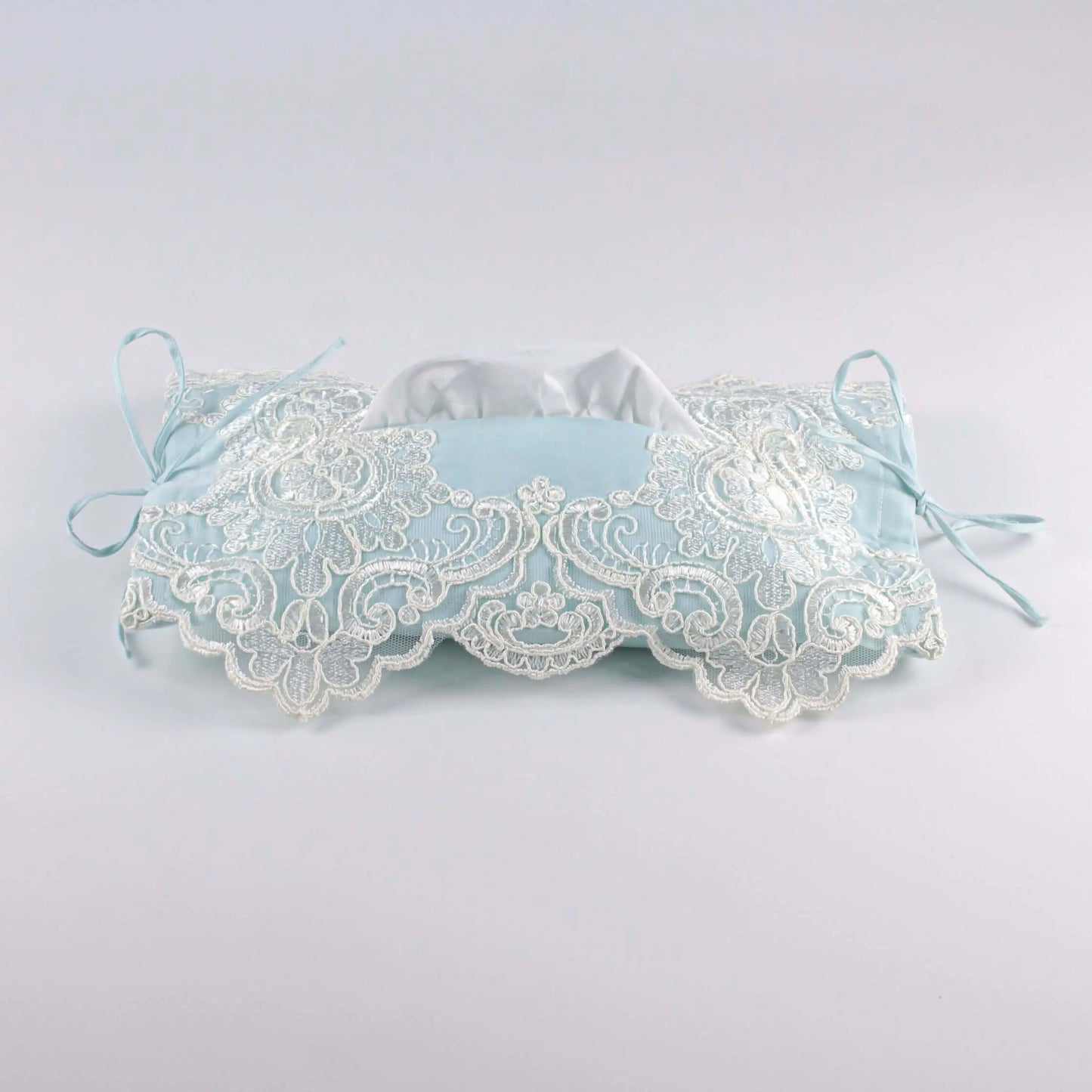 Soft Tissue Cover Turquoise with Silver Floral Lace - Pieces SA