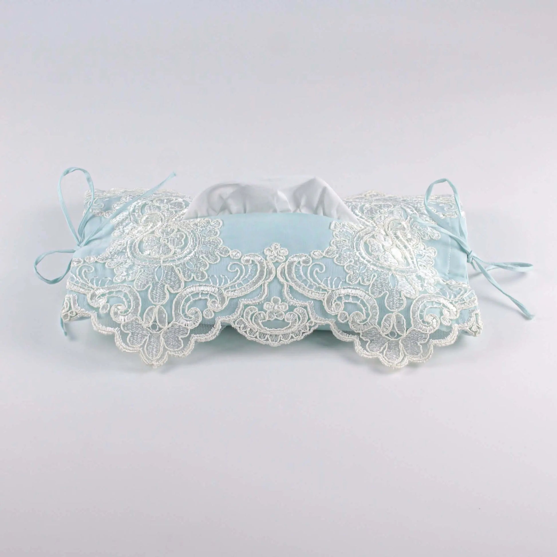 Soft Tissue Cover Turquoise with Silver Floral Lace - Pieces SA