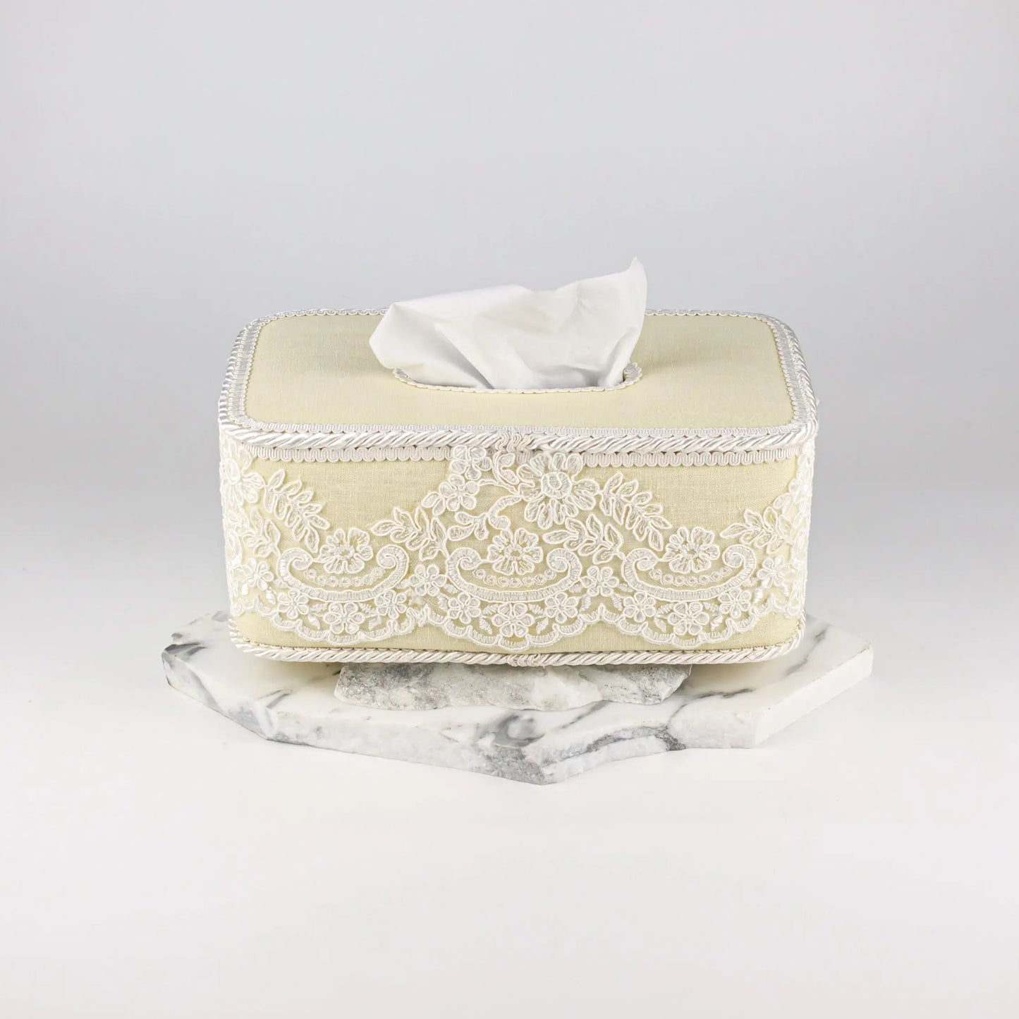 Tissue Box Long Yellow with Cream Lace - Pieces SA