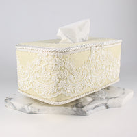 Load image into Gallery viewer, Tissue Box Long Yellow with Cream Lace
