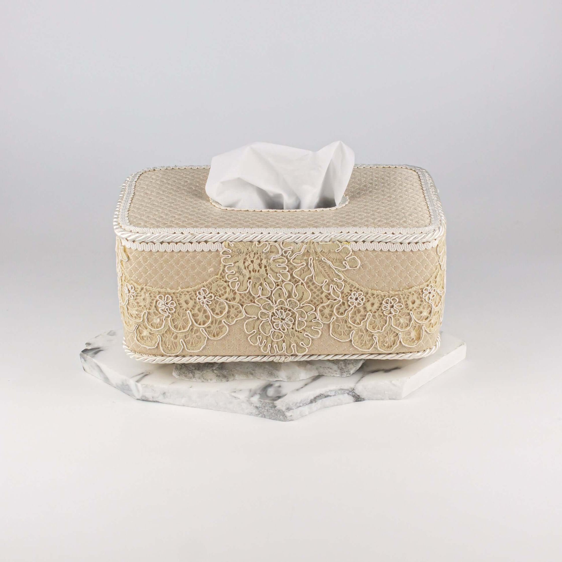 Tissue Box Long Light Brown with Light Brown Lace - Pieces SA