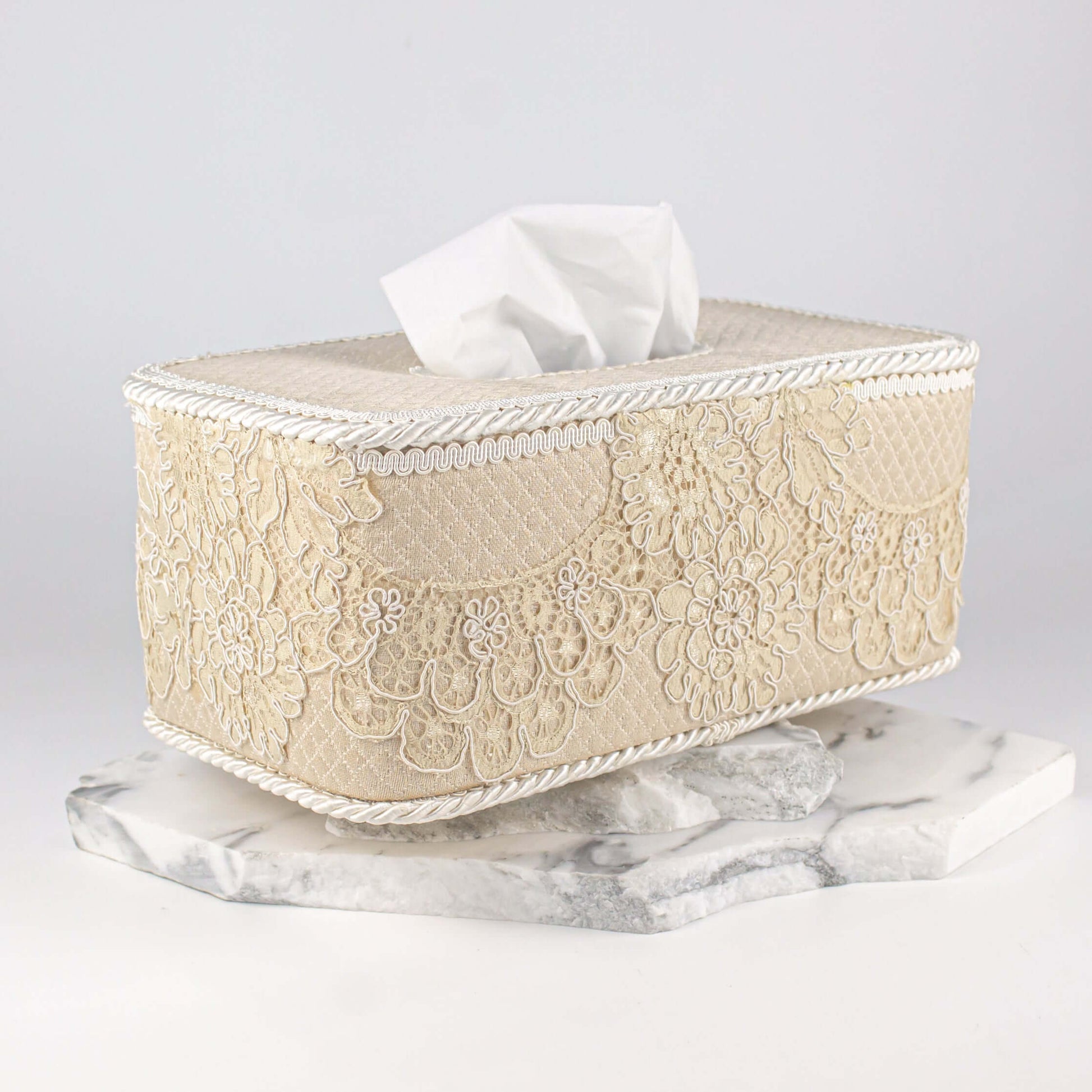 Tissue Box Long Light Brown with Light Brown Lace - Pieces SA