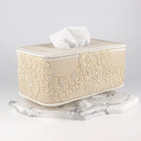 Load image into Gallery viewer, Tissue Box Long Light Brown with Light Brown Lace
