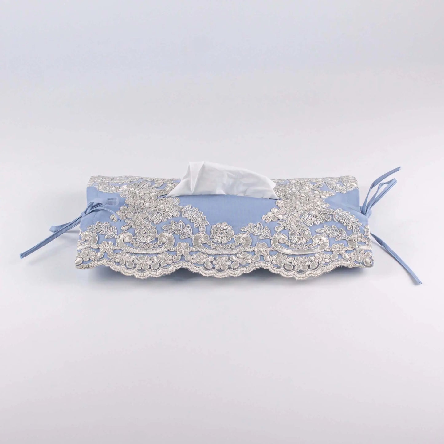 Soft Tissue Cover Blue with Silver Lace Pieces Line