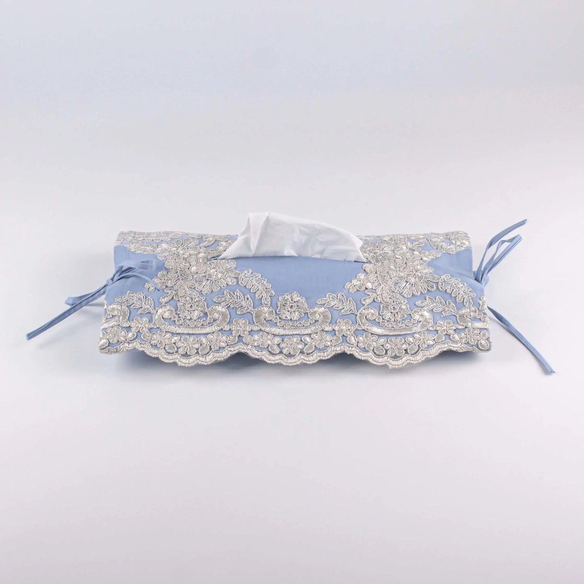 Soft Tissue Cover Blue with Silver Lace Pieces Line