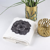 Load image into Gallery viewer, Face Towel White Black Lace
