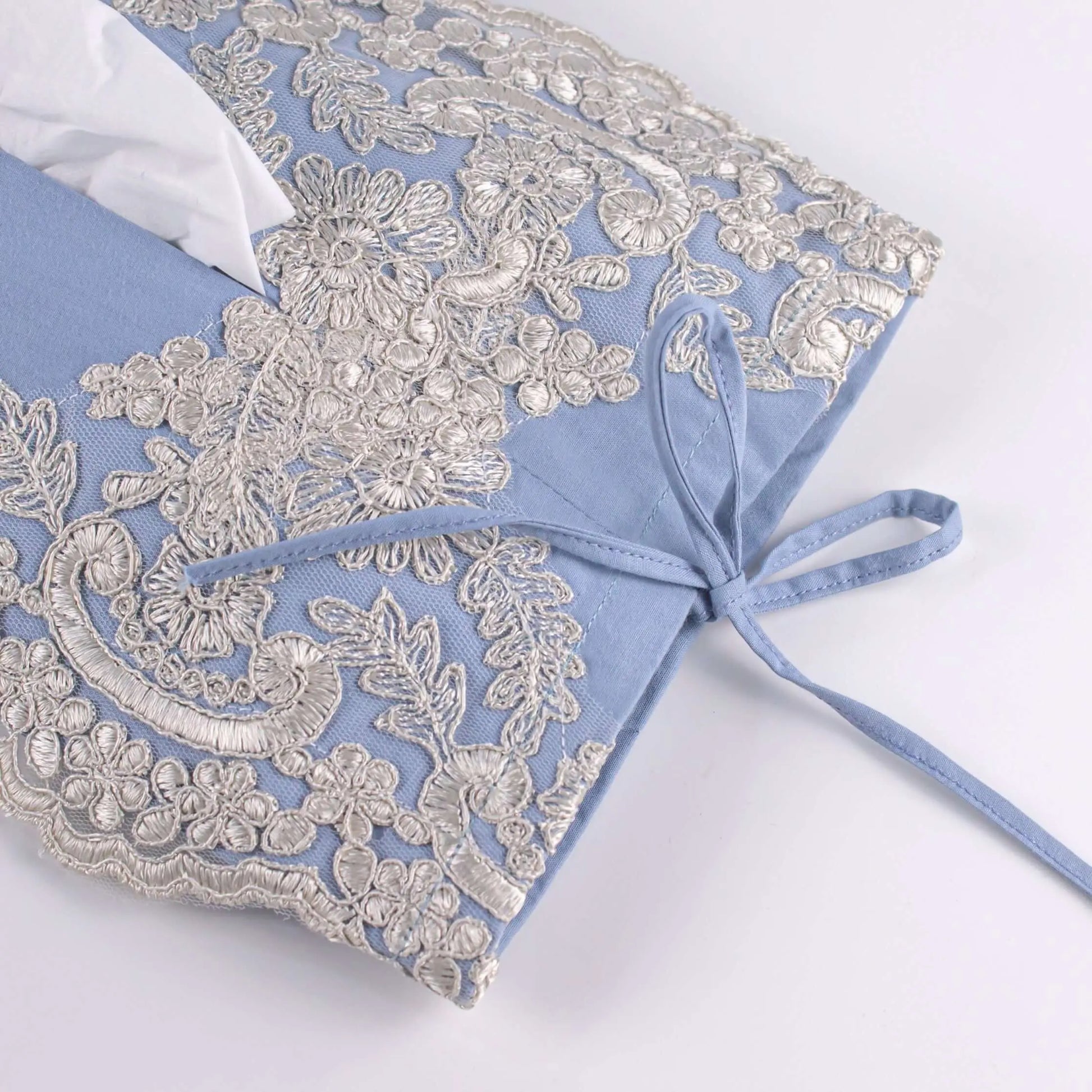 Soft Tissue Cover Blue with Silver Lace Pieces Line