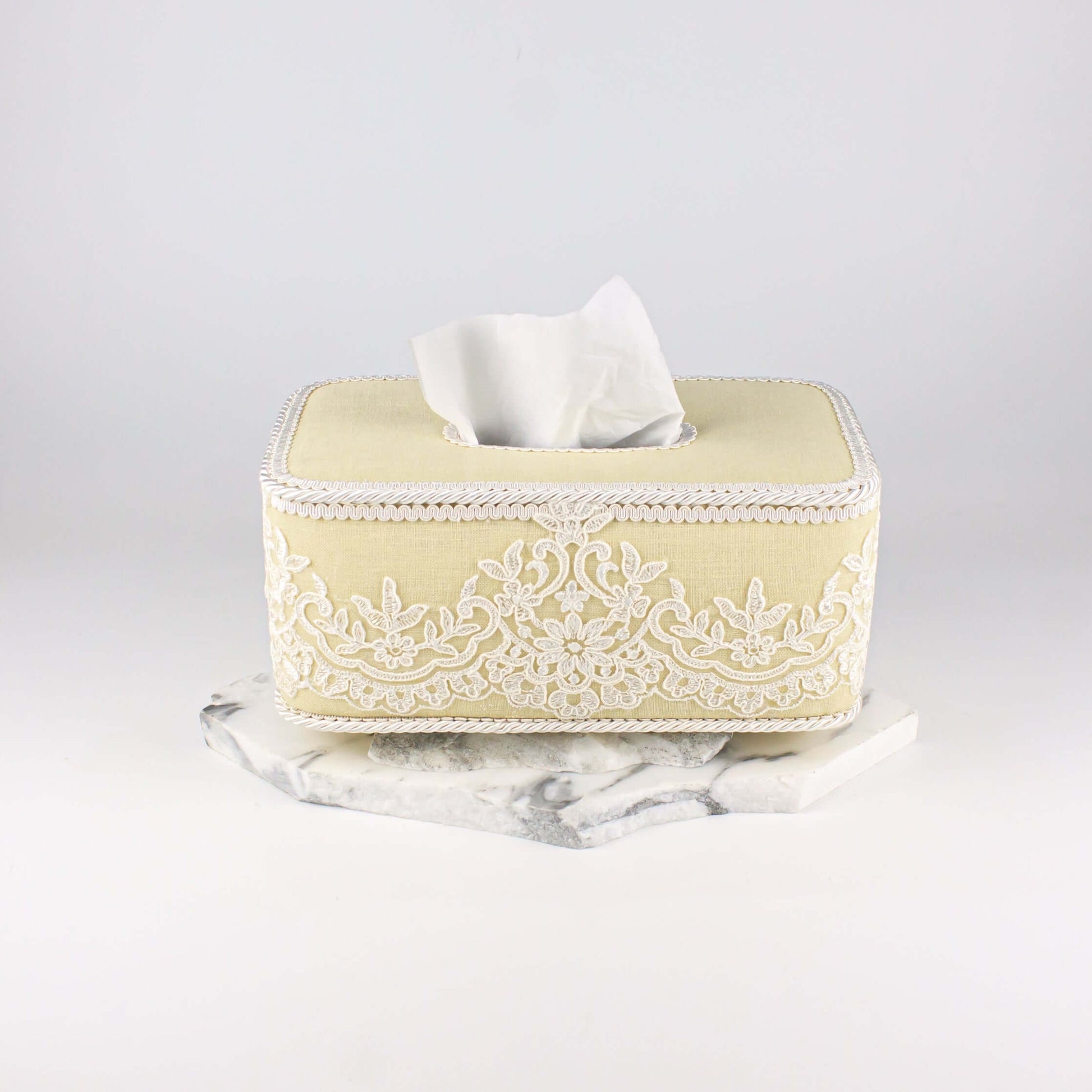 Tissue Box Long Yellow with Light White Lace - Pieces SA