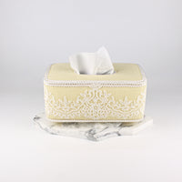 Load image into Gallery viewer, Tissue Box Long Yellow with Light White Lace
