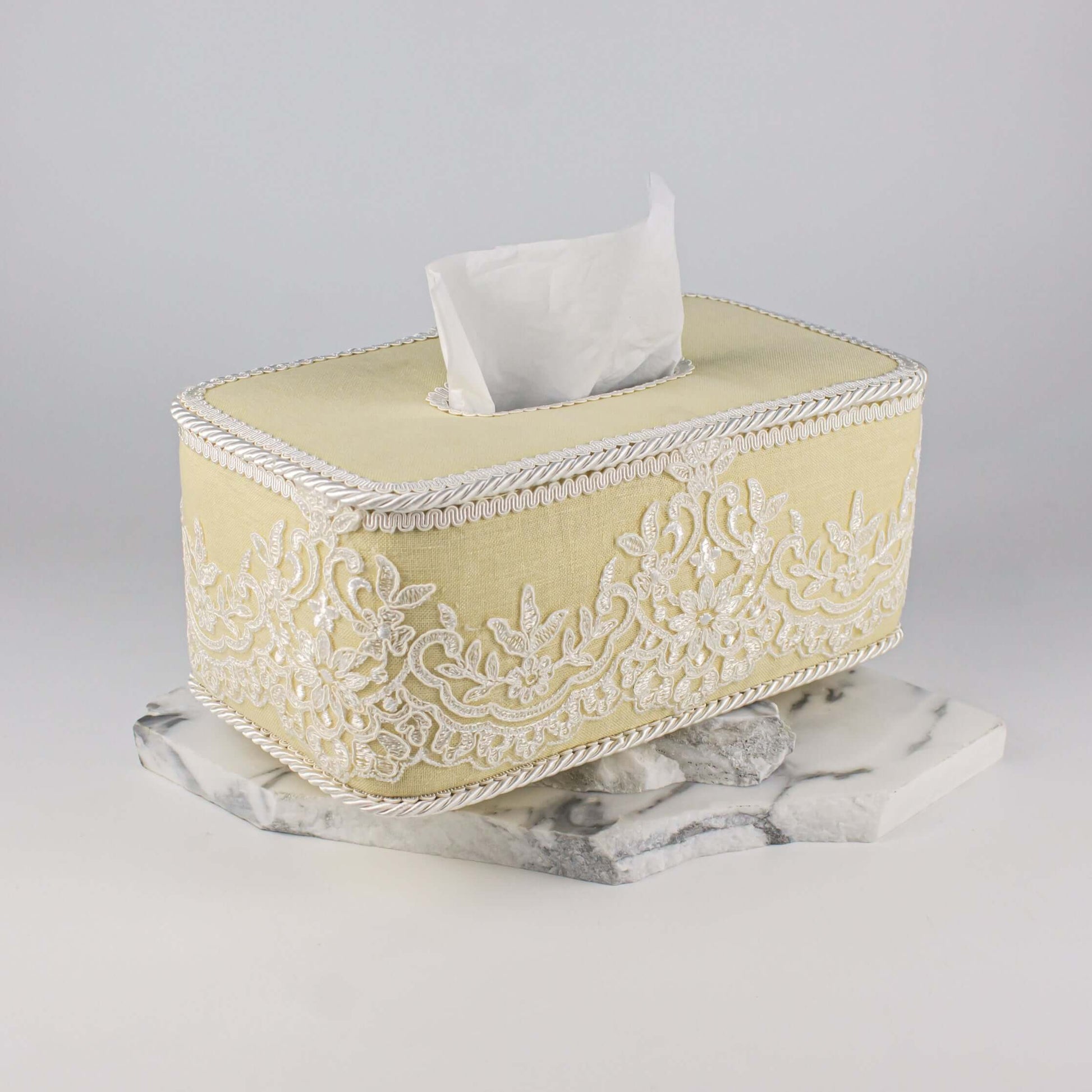 Tissue Box Long Yellow with Light White Lace - Pieces SA