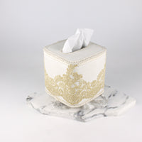 Load image into Gallery viewer, Tissue Box Square White with Brown Lace

