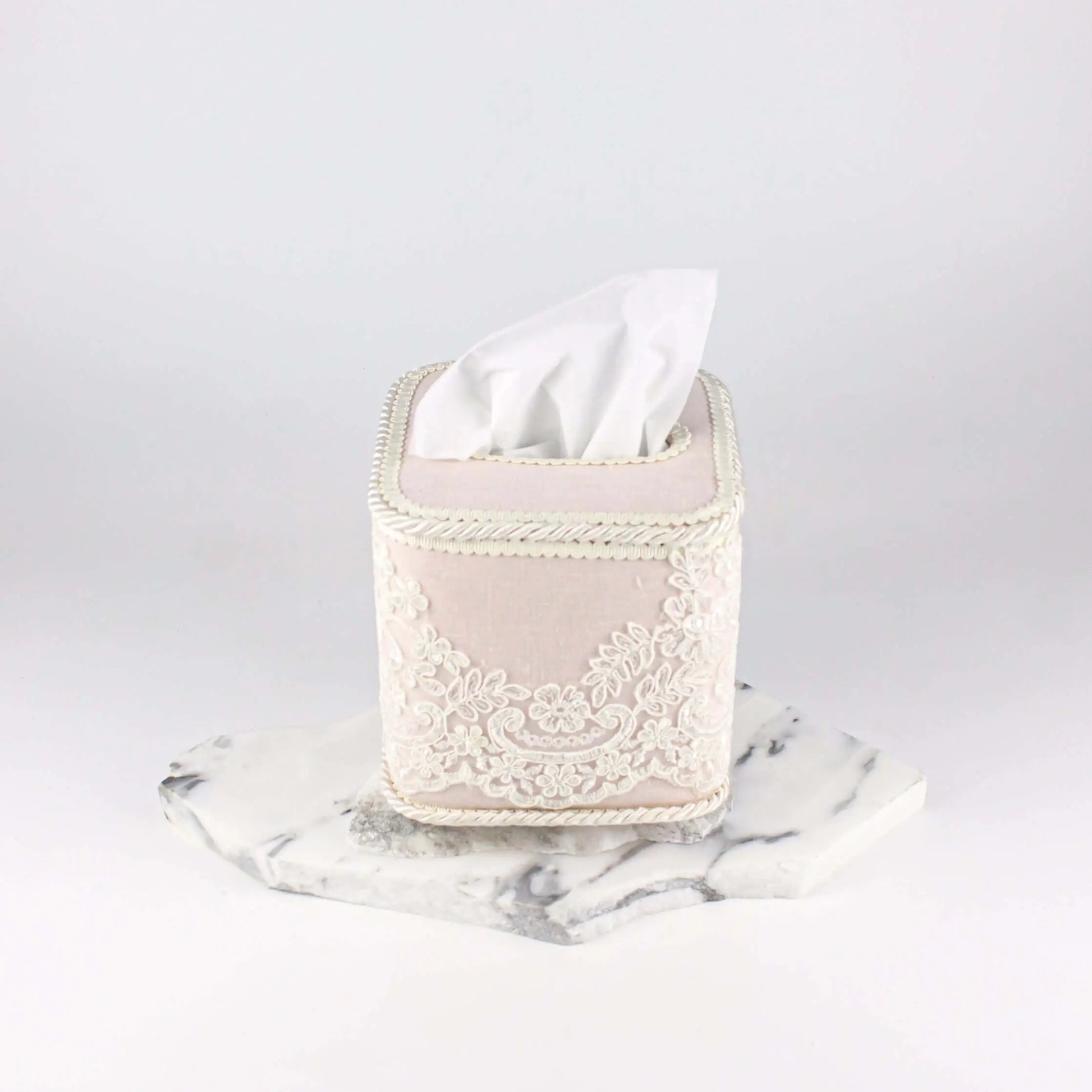 Tissue Box Square Pink with White Lace - Pieces SA