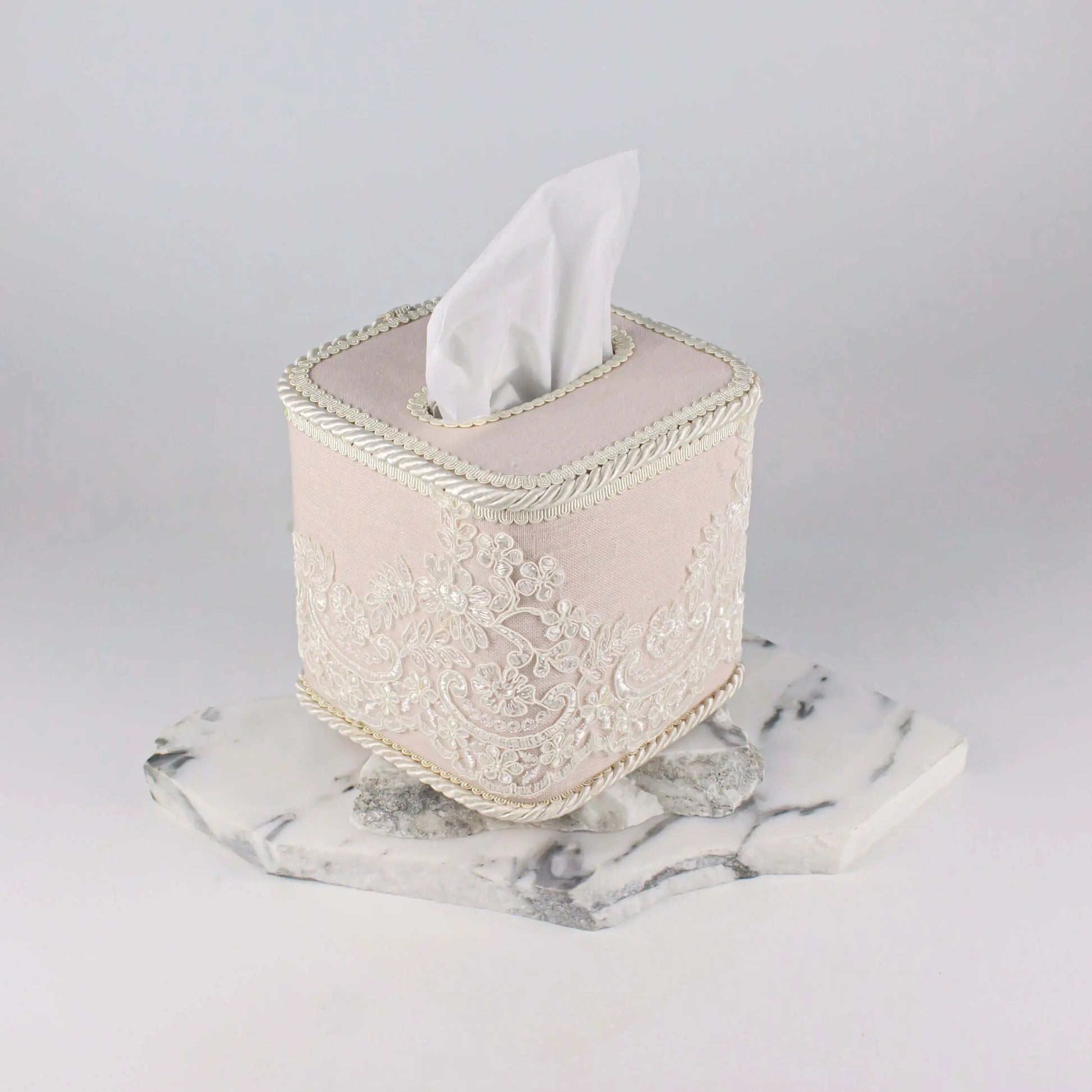 Tissue Box Square Pink with White Lace - Pieces SA