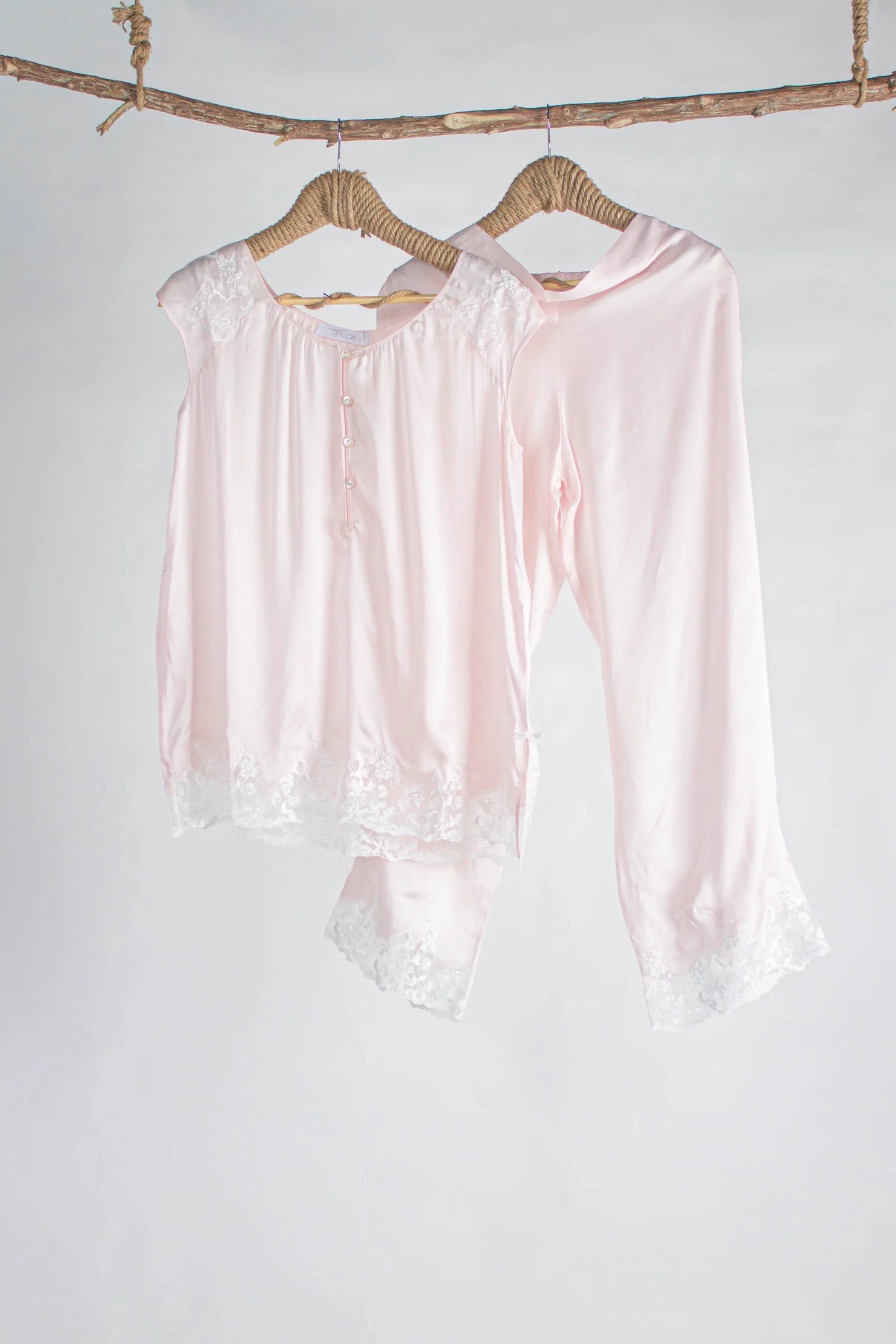 Pyjama Set 100% Silk Pink Ecru - Pieces SA