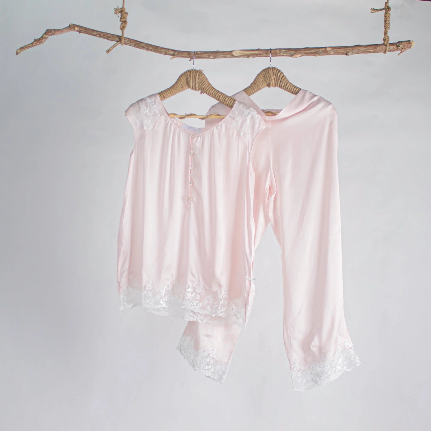 Pyjama Set 100% Silk Pink Ecru - Pieces SA