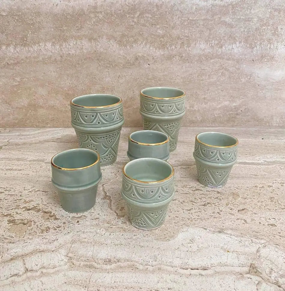 Espresso Cup Azza Plain Green Almond Gold Ceramic - Pieces SA