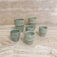 Load image into Gallery viewer, Espresso Cup Azza Plain Green Almond Gold Ceramic
