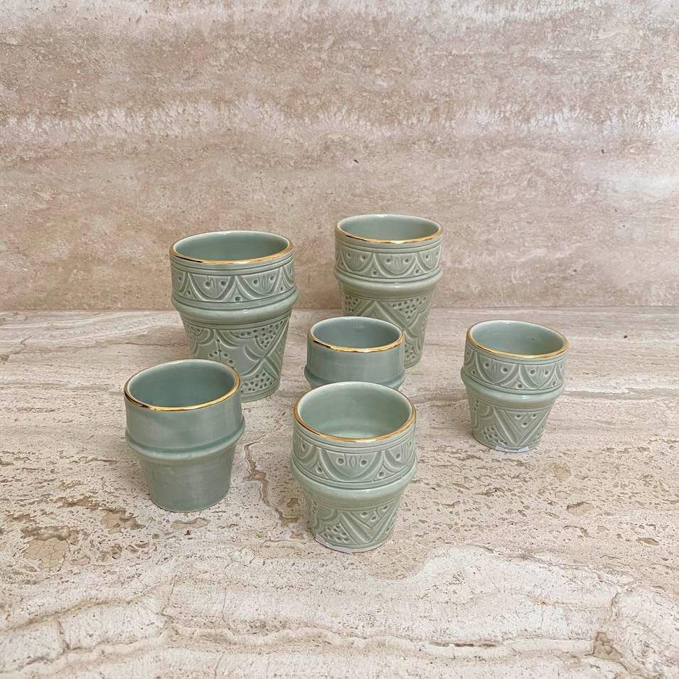 Beldi Cup Azza Plain Almond Green Gold Ceramic - Pieces SA