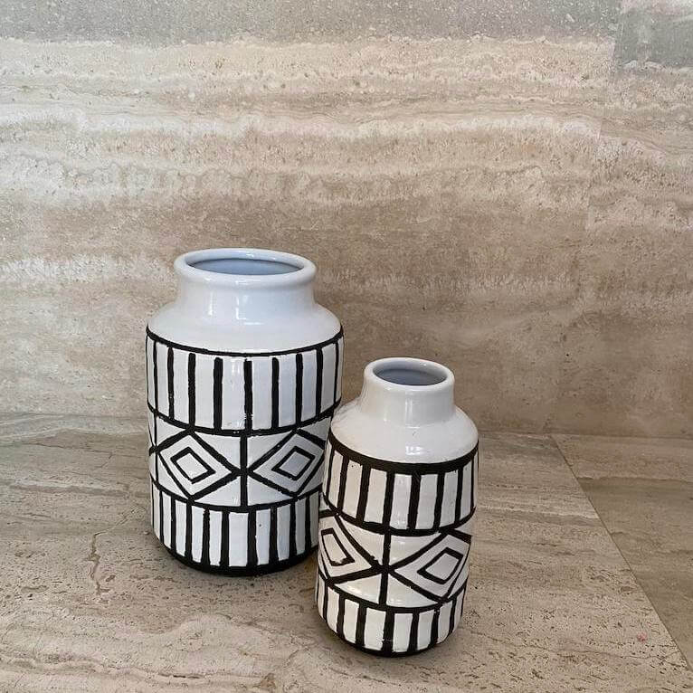 Vase Ceramic White Black Small - Pieces SA