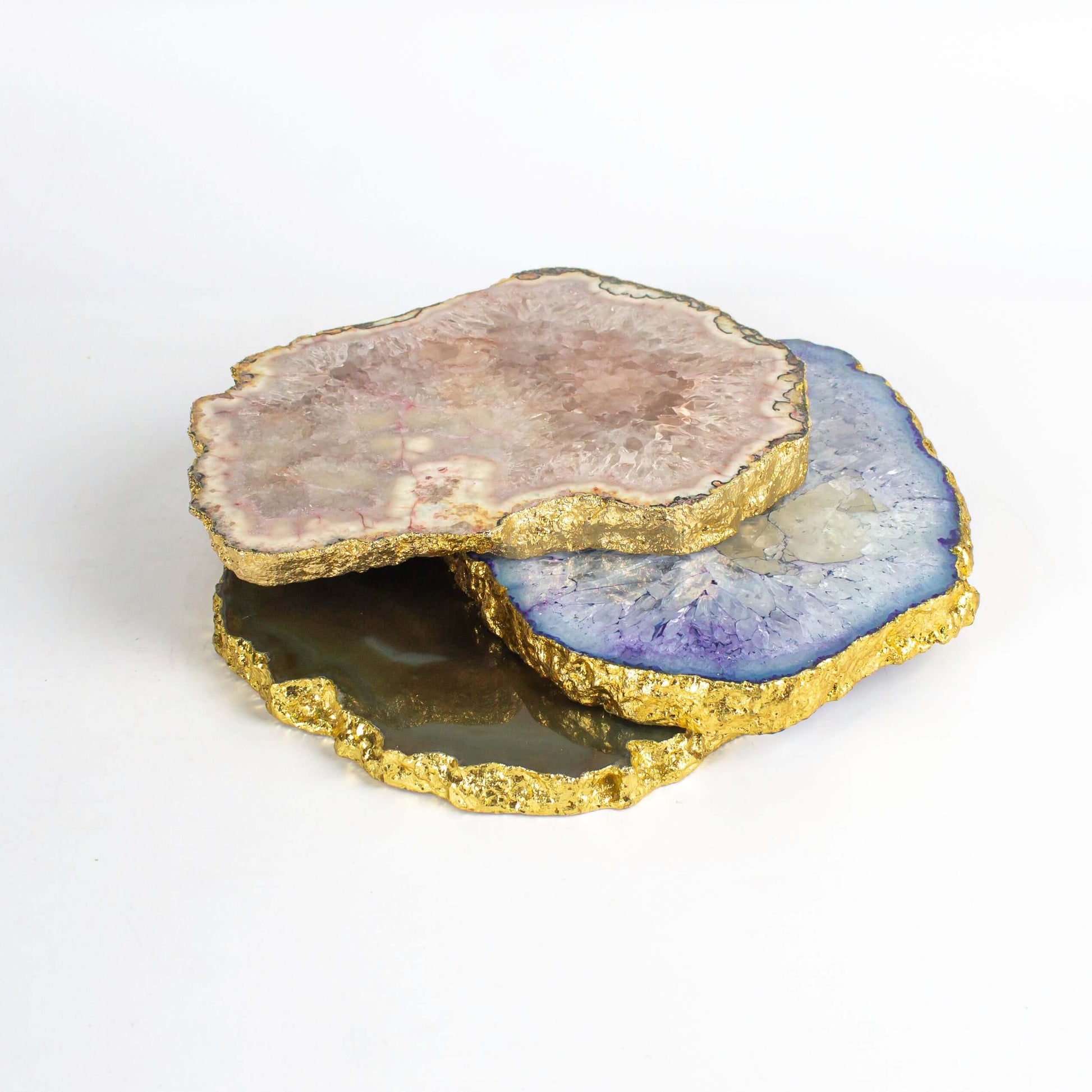 Agate Slab Uneven Pink With Gold Plating - Pieces SA