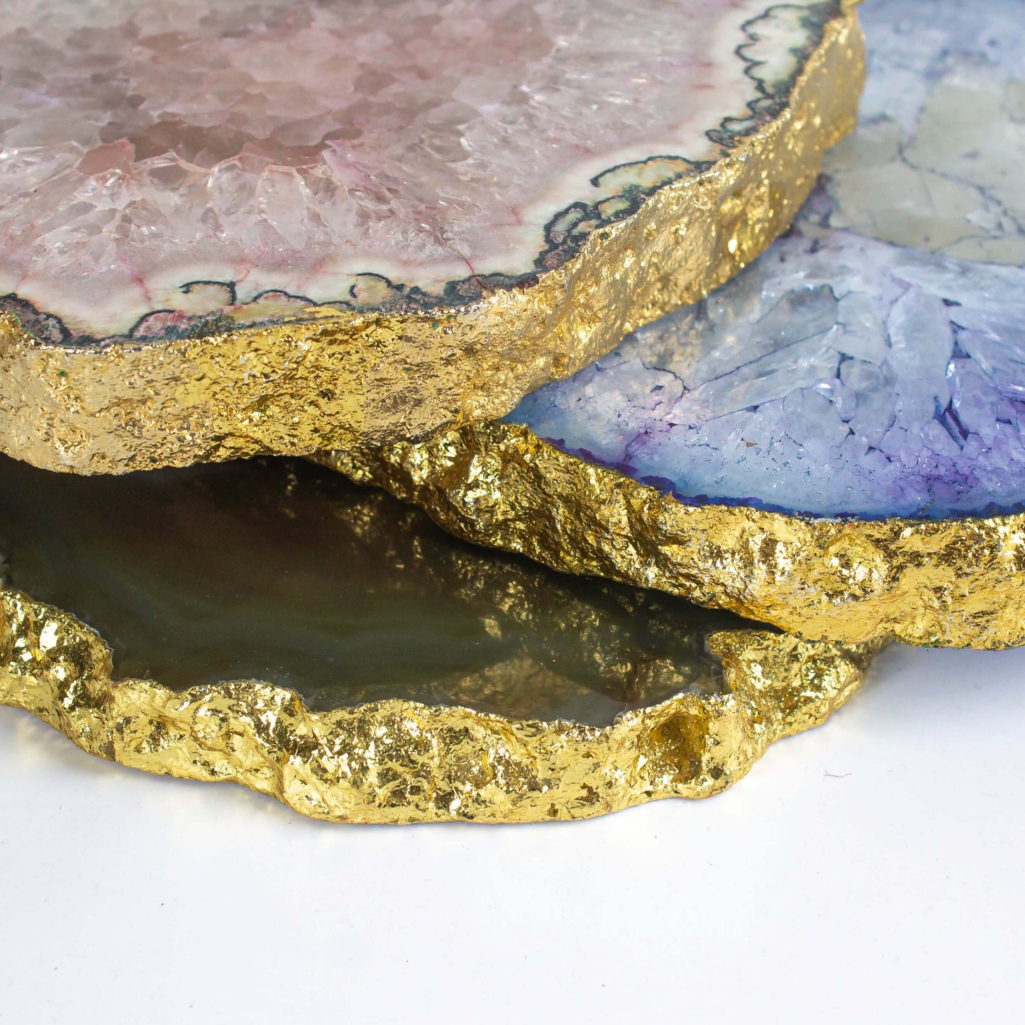 Agate Slab Uneven Pink With Gold Plating - Pieces SA