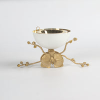 Load image into Gallery viewer, Mubkhar Orchid Branch White Bowl Gold Flower
