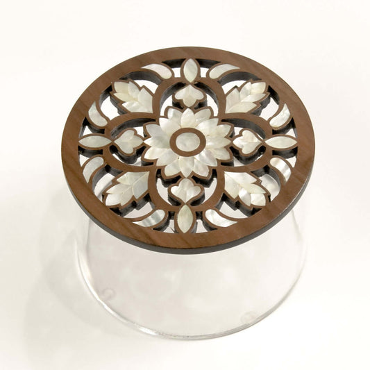 Plexi Box Round with Sadaf Engraved Wooden Lid Medium - Pieces SA