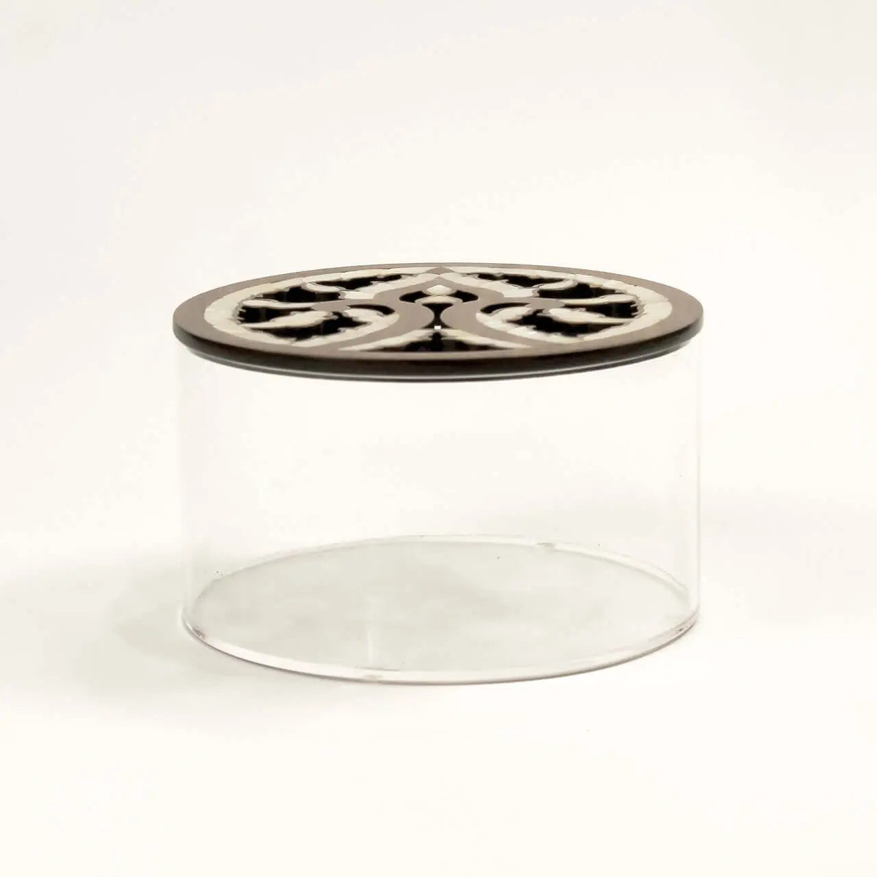 Plexi Box Round with Sadaf Engraved Wooden Lid Large - Pieces SA