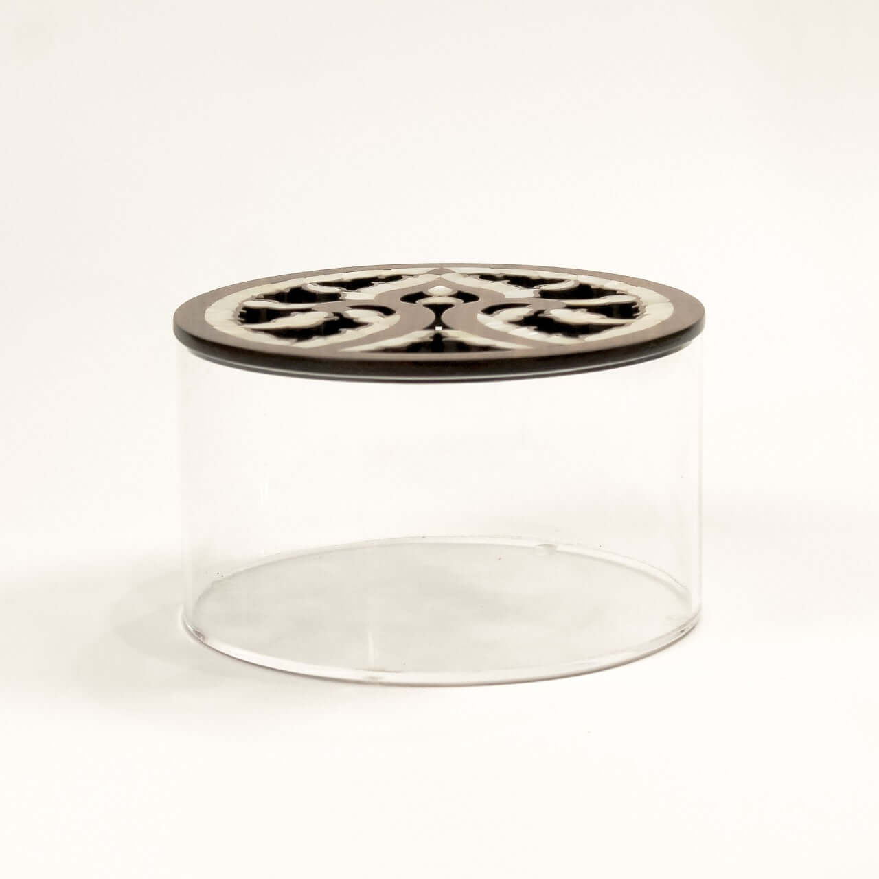 Plexi Box Round with Sadaf Engraved Wooden Lid Large - Pieces SA